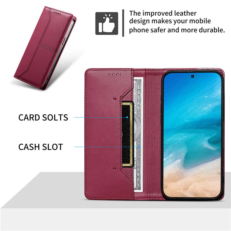 Luxury Magnetic Leather iPhone Case - Wallet Flip Cover