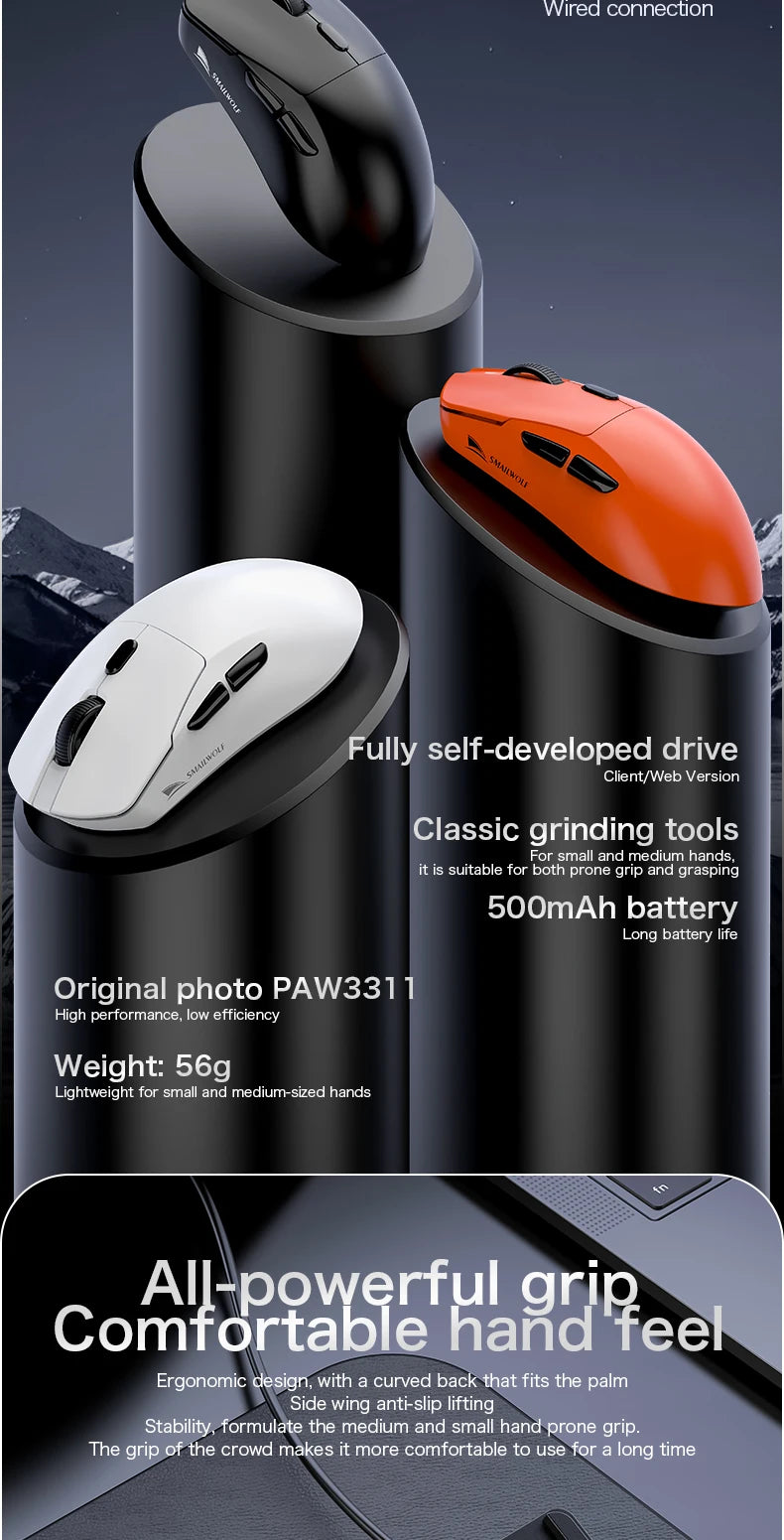 Premium Wireless Gaming Mouse - Tri-Mode PAW3311 Lightweight