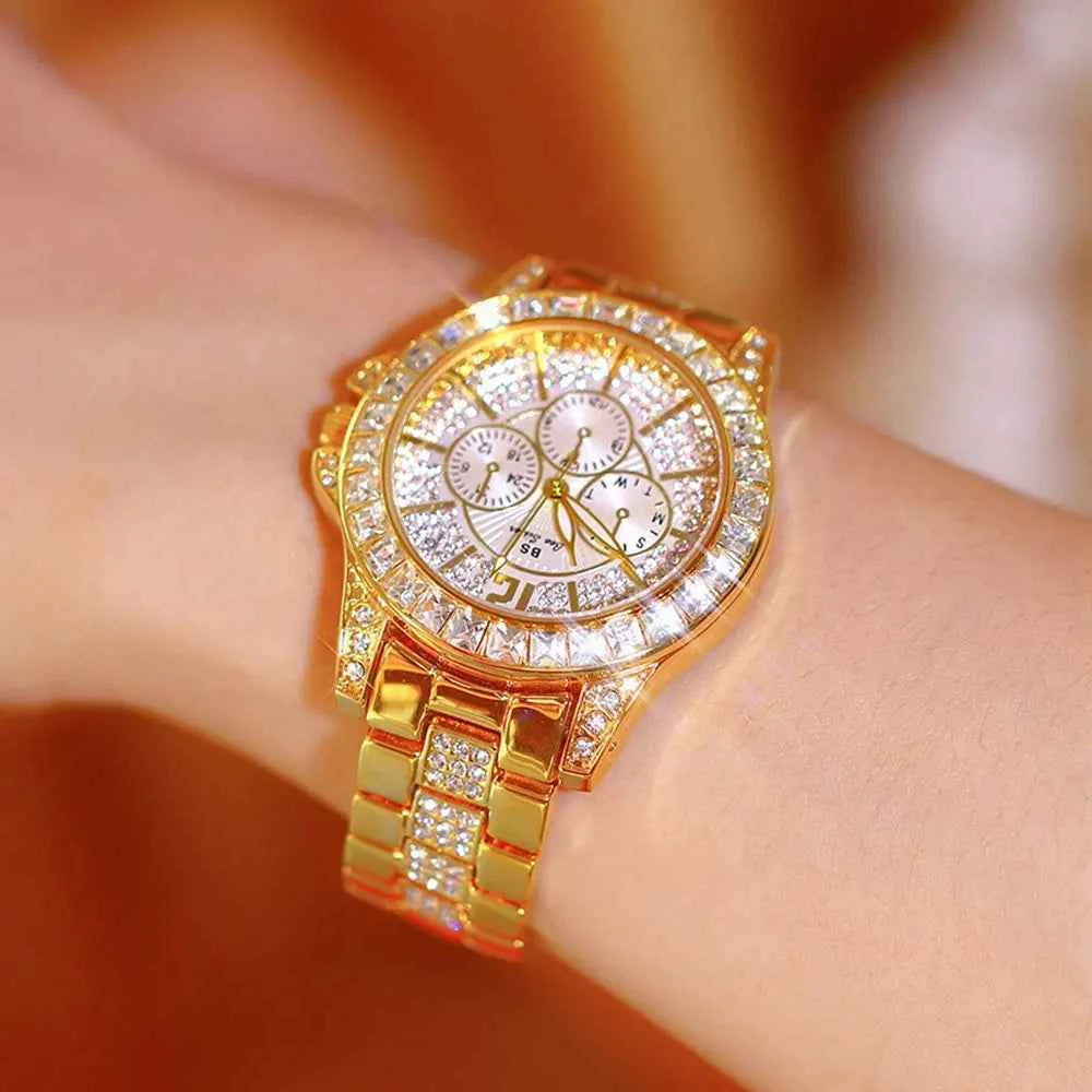 Elegant Women's Diamond Wrist Watch - Waterproof Silver Gold