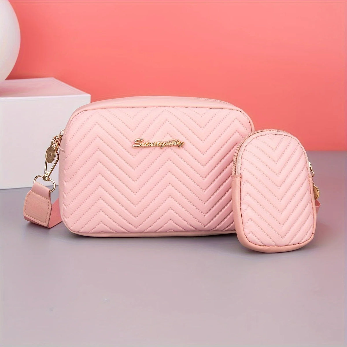 Elegant Sequin Crossbody Bag - Luxury Wave Embossed Mini Purse