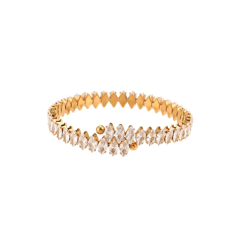 Luxury Rhombus Zircon Cuff Bracelet - Waterproof Gold Plated