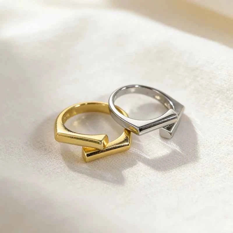 Elegant Double Layer Geometric Ring - Adjustable Silver Charm