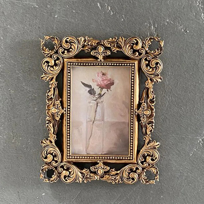 European Gold Resin Photo Frame - Elegant Hollow Floral Border 6-Inch Picture Frame for Bedroom, Desktop & Home Décor - Tulique