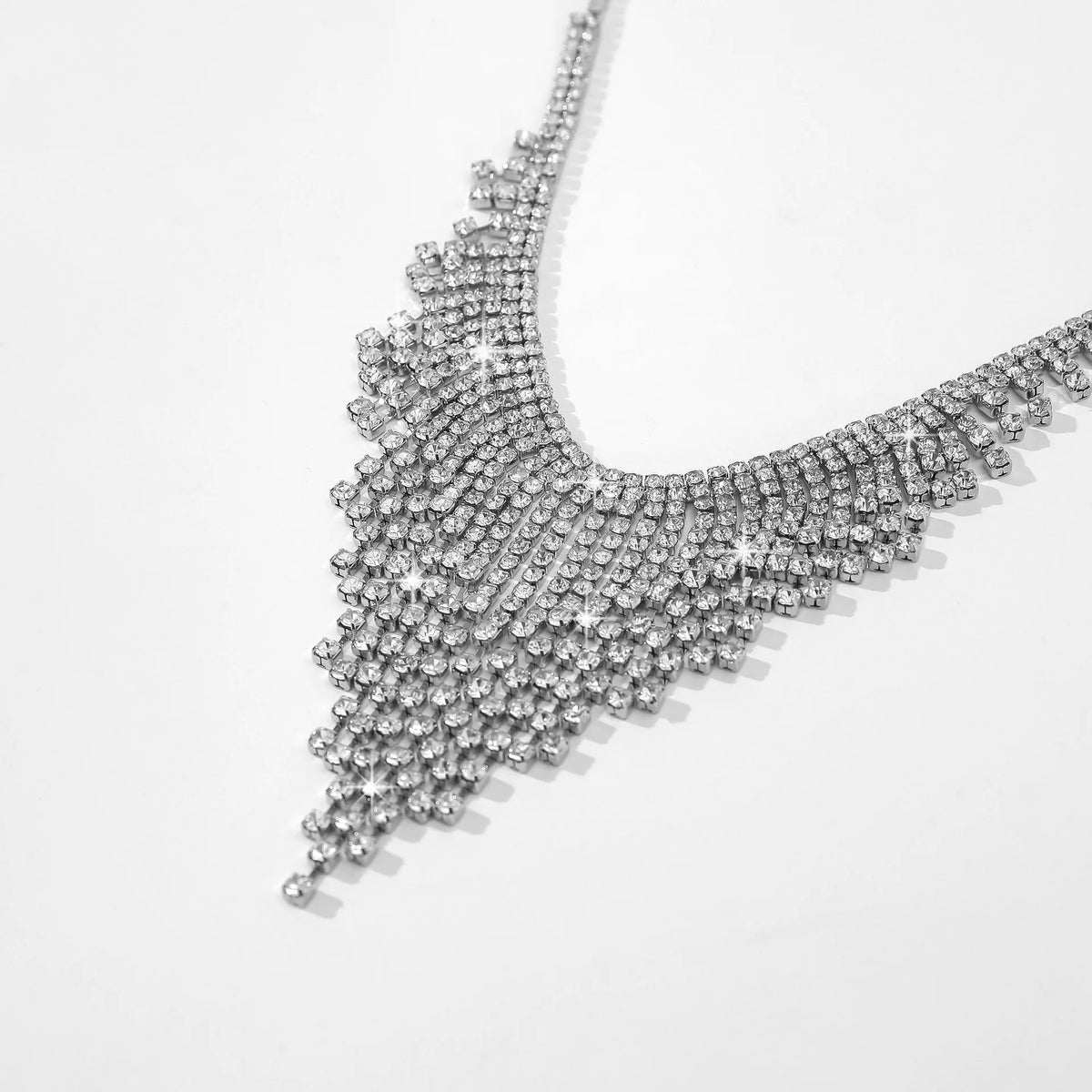 Stunning Rhinestone Tassel Necklace - Silver Bridal Jewelry