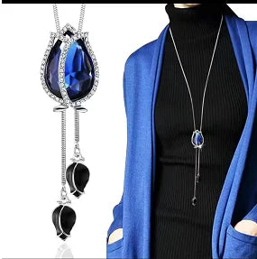 Luxury Crystal Flower Long Sweater Necklace - Elegant Pendant