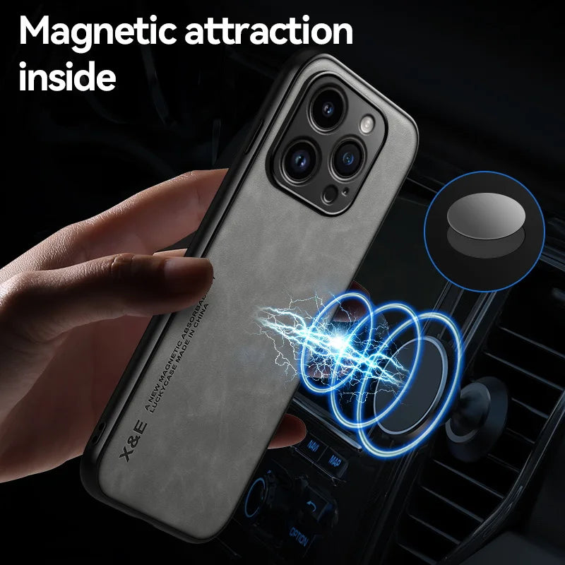 Premium Sheepskin Leather iPhone Case - Magnetic Shockproof Cover