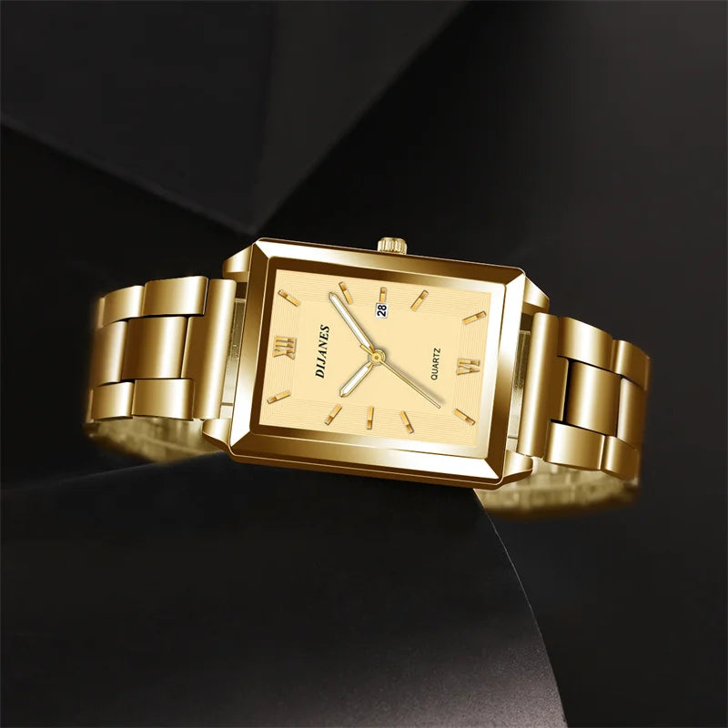 Elegant Men's Rectangle Watch - Stainless Steel Quartz