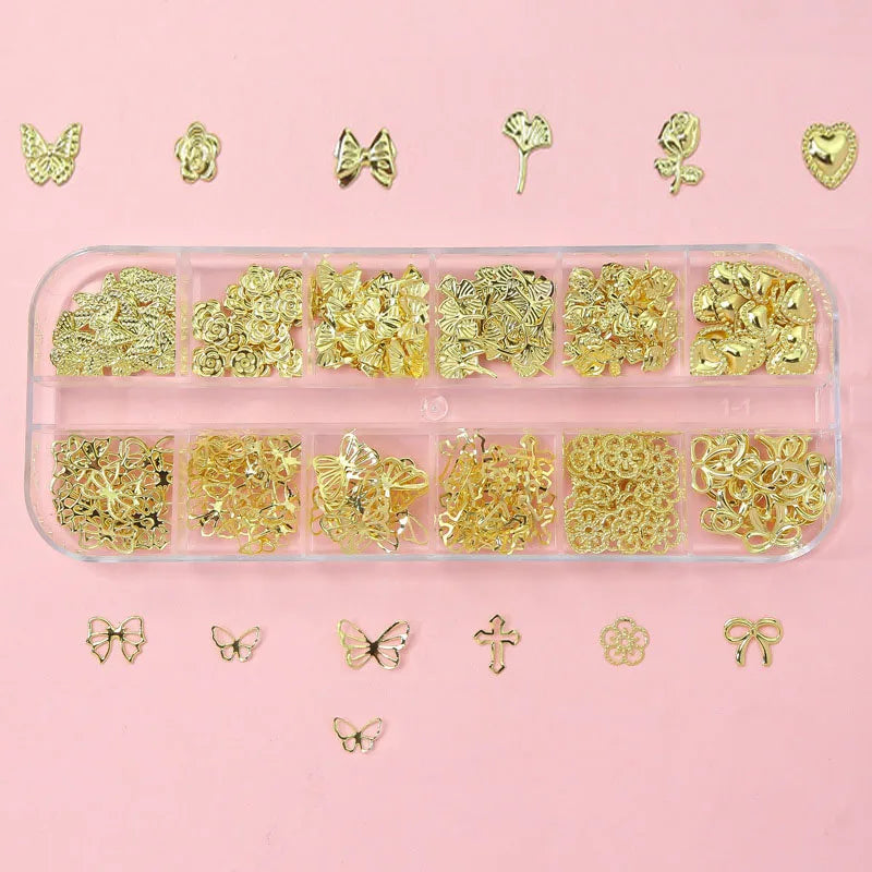 Luxury 3D Gold Bow Nail Metal Charms - 120pcs Shiny Art Supplies