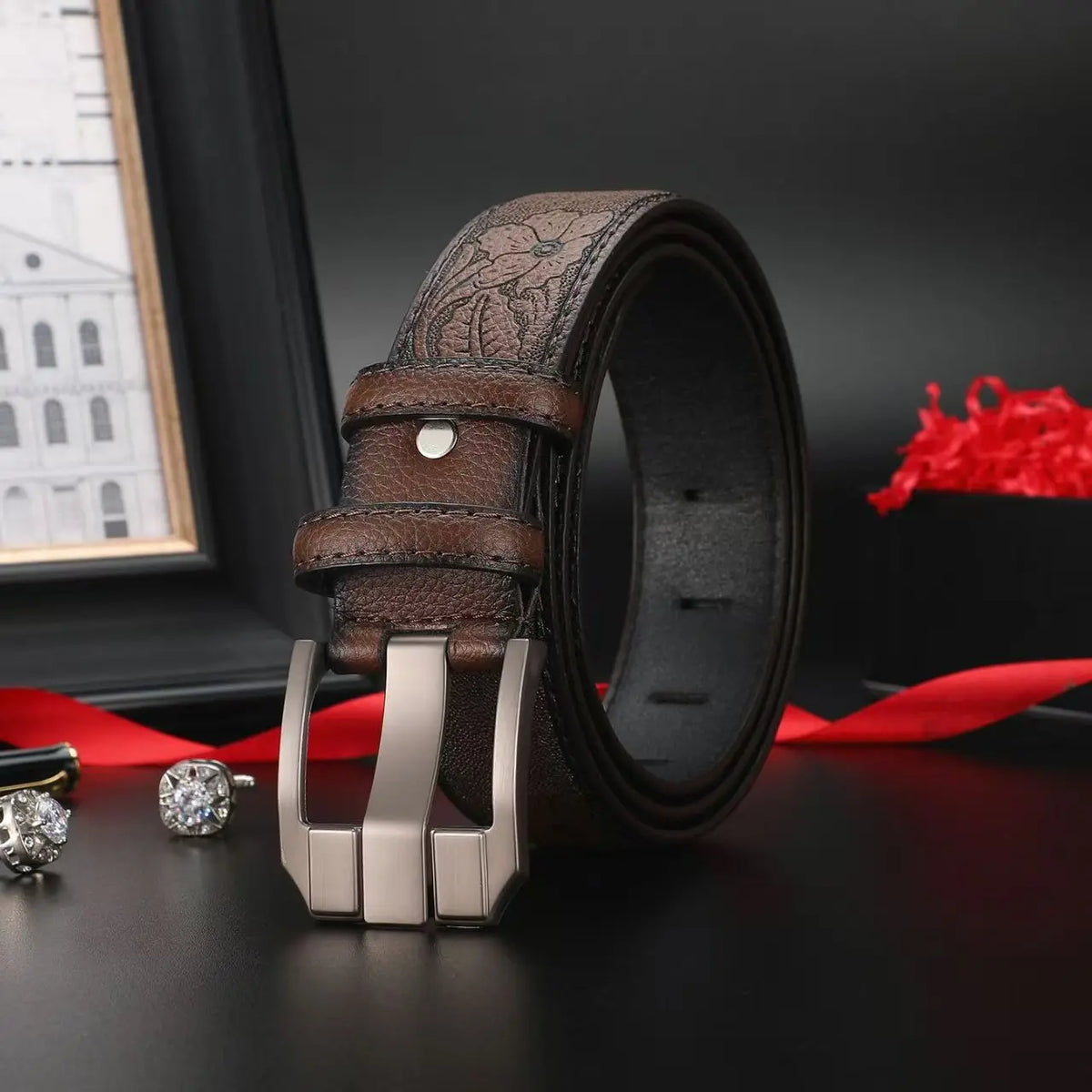Retro Western Leather Belt - Premium Alloy Buckle