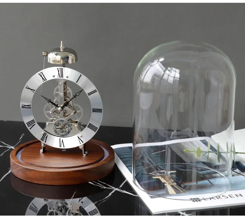 Elegant Luxury Desk Clock - Metal & Wood Tabletop Accent