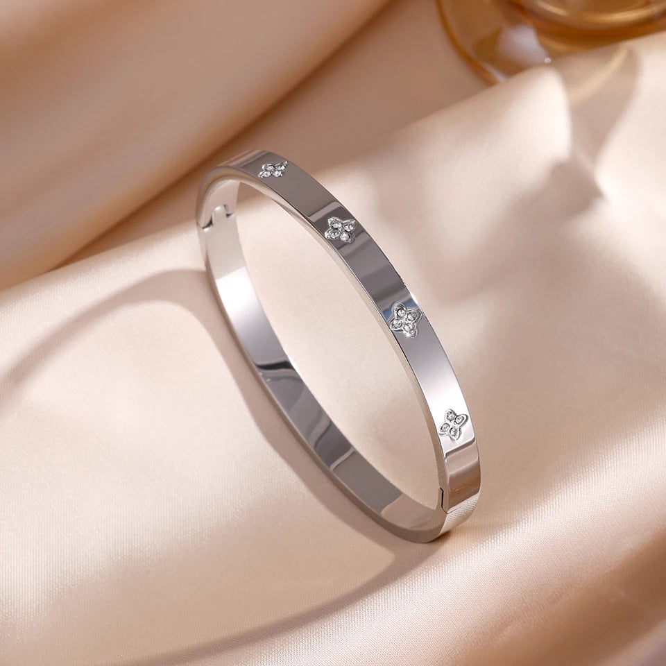 Elegant Stackable Bangles - Sparkling Zirconia Stainless Steel Set