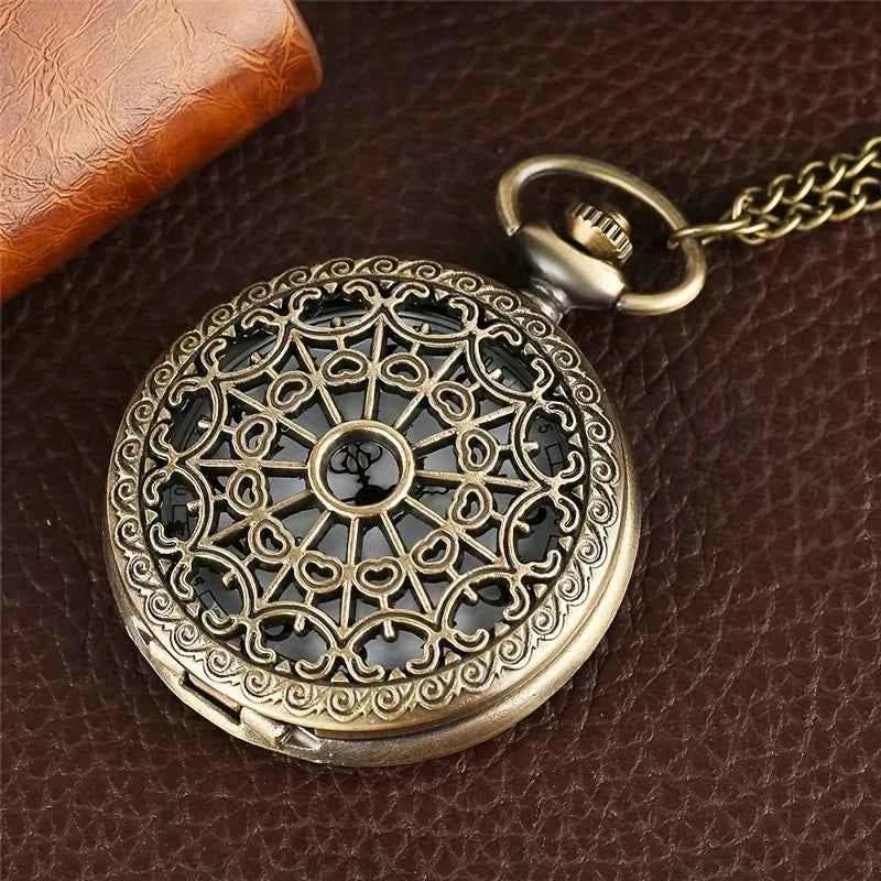 Vintage Quartz Pocket Watch - Intricate Spider Web Design
