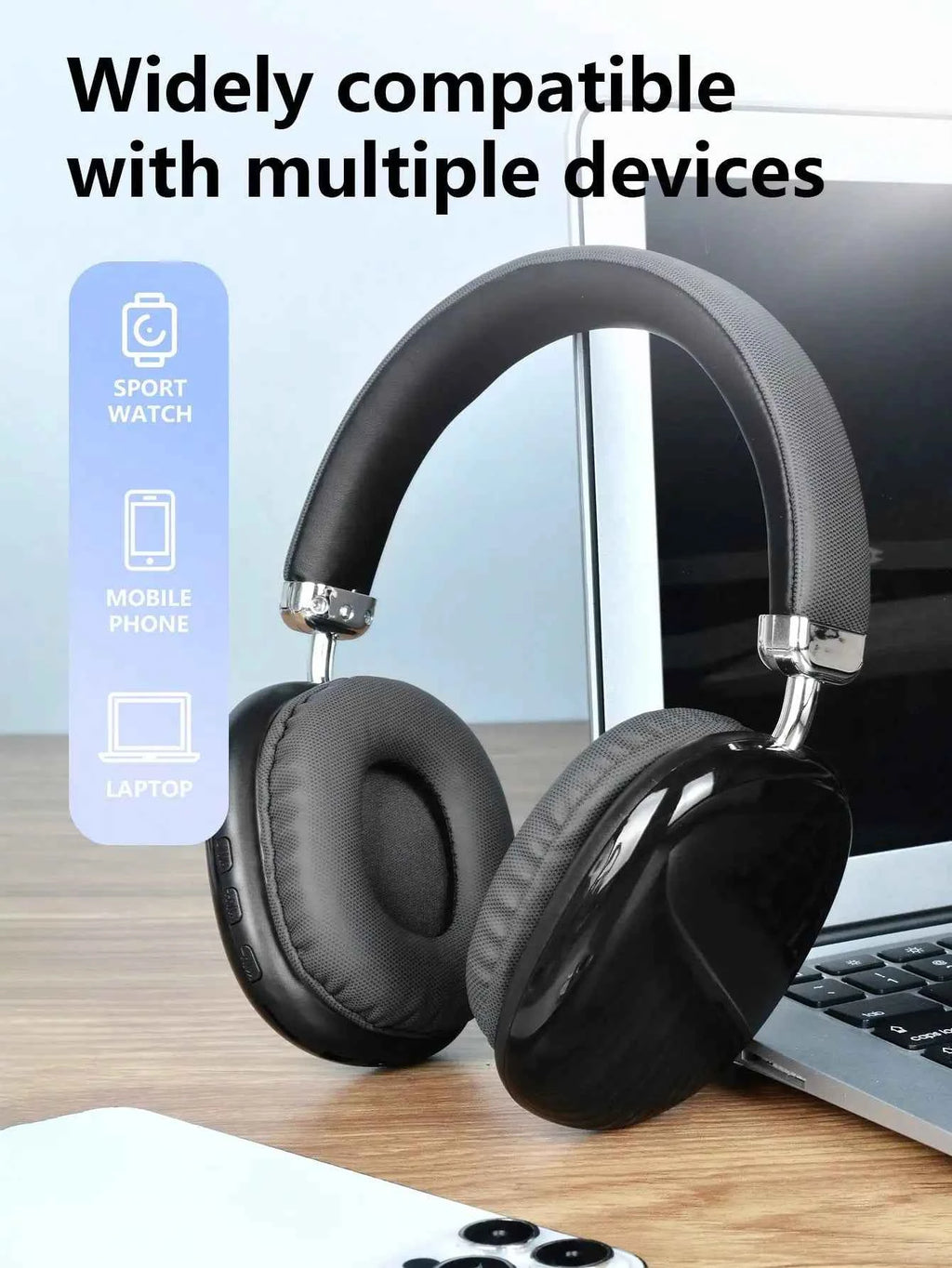 Bluetooth Headphones Over Ear Wireless Headset HiFi Music Gaming Comfortable Mic for iPhone Android PC Travel Sports Gift blue
