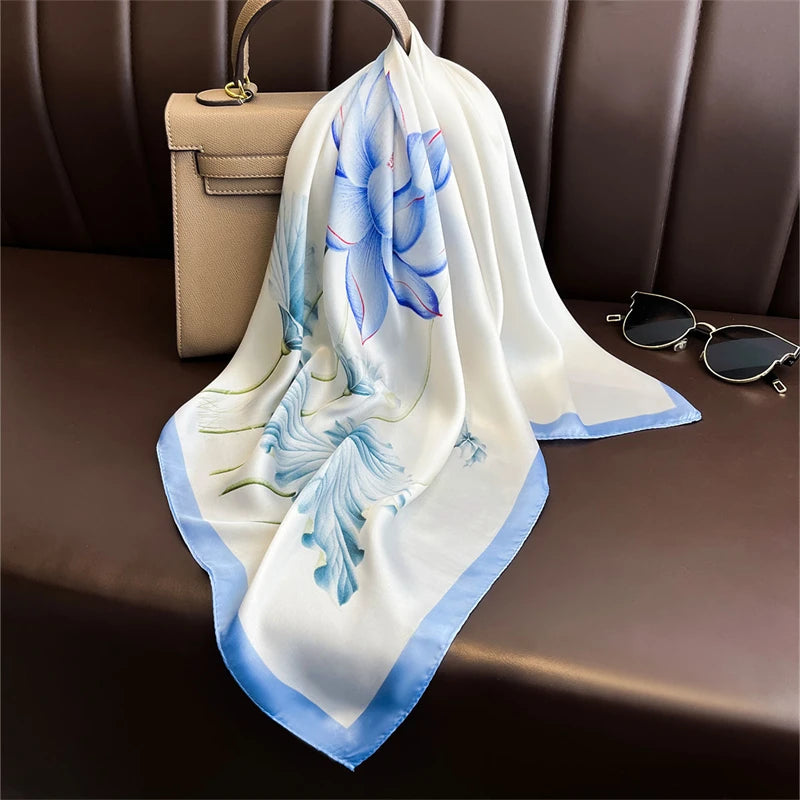 Luxury Silk Scarf - 70x70cm Square Shawl & Headband
