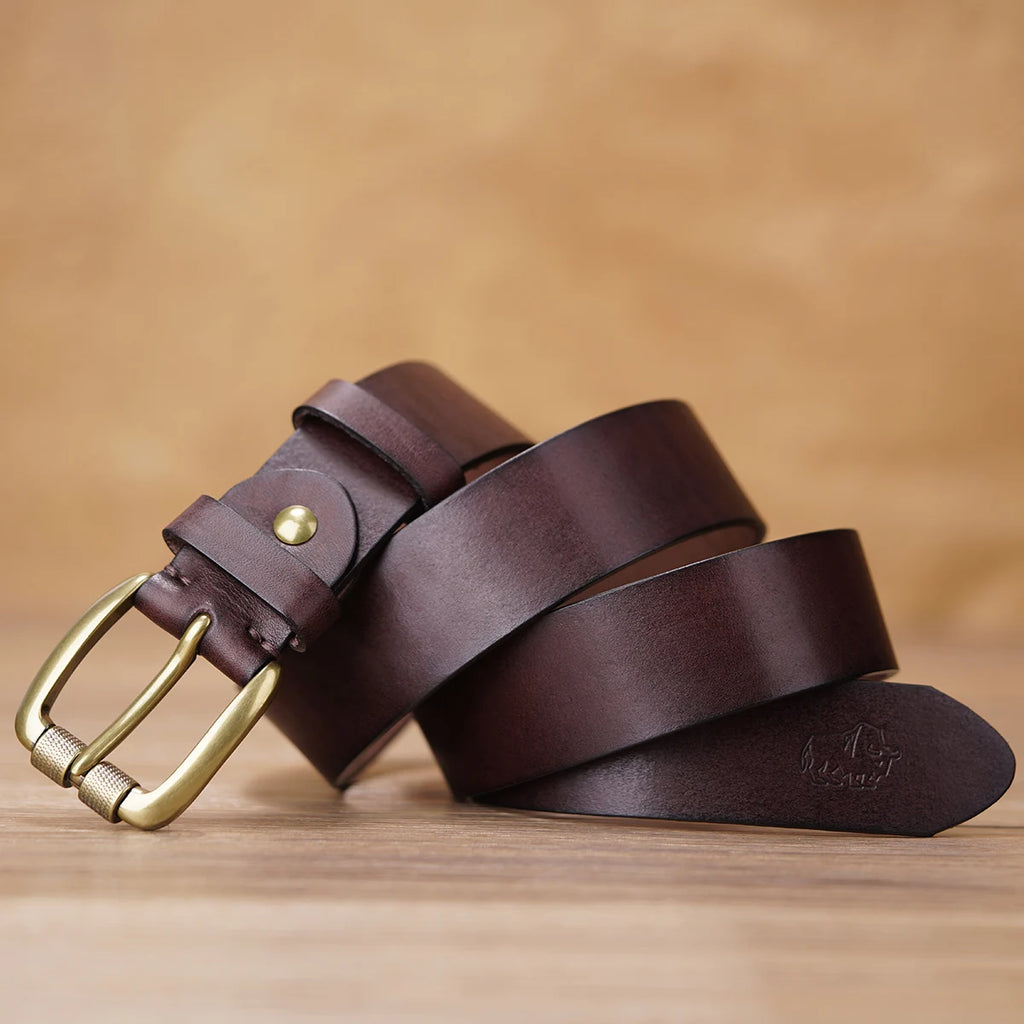 Premium Cowskin Leather Belt - Vintage Pin Buckle