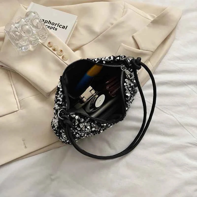 Elegant Sequin Shoulder Bag - Black/Silver Party & Evening