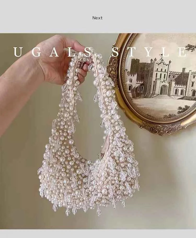 Elegant Pearl Beaded Clutch - Handmade Evening Bag