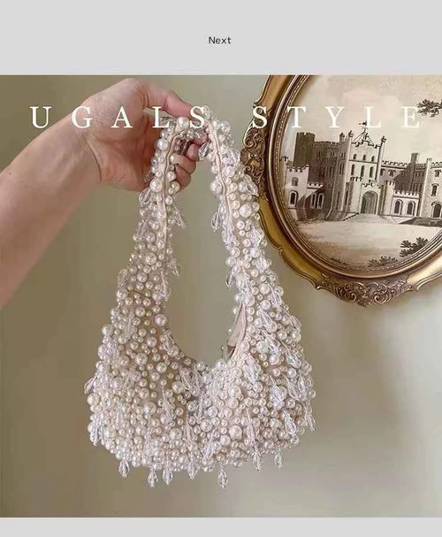 Elegant Pearl Beaded Clutch - Handmade Evening Bag