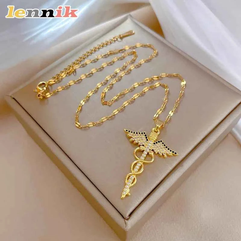Rotating Angel Scepter Necklace - Luxury Titanium Jewelry