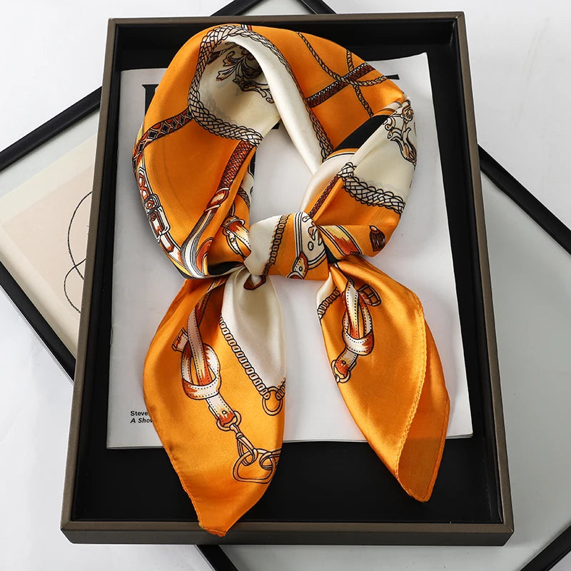 Luxury Silk Square Scarf - Elegant Hair Tie & Neck Band