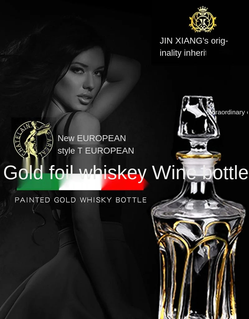Elegant Crystal Wine Decanter - Gold Line Detail
