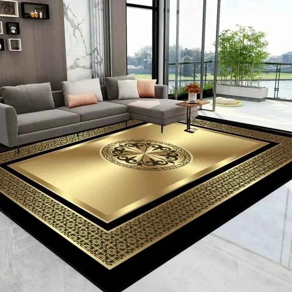 Luxury Golden Black Area Rug - Modern Minimalist Mat