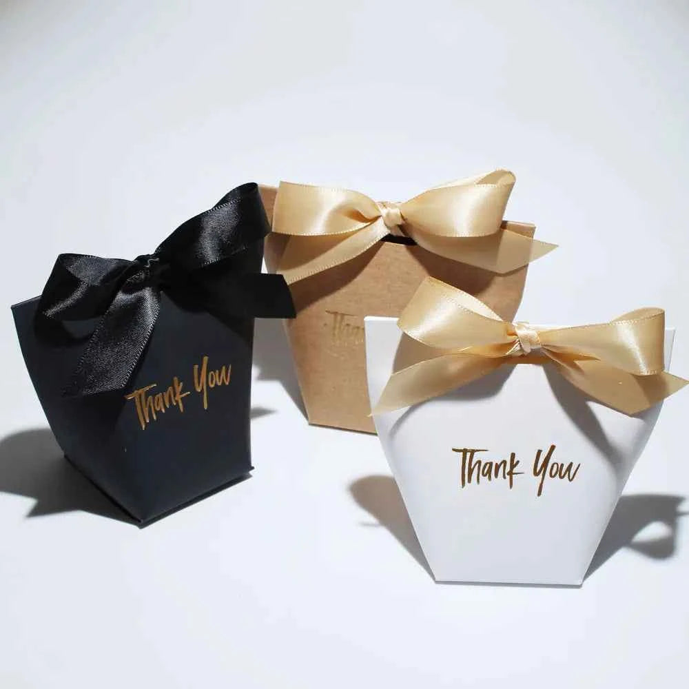 Chic Candy Gift Boxes | Black, White, Coffee | Gold 'Thank You' | Ribbon | For Party, Birthdays, Baby Showers, Weddings!