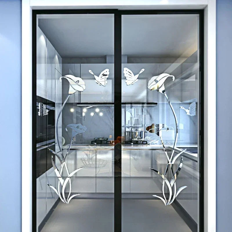 Elegant Butterfly Lily Wall Decals - Acrylic Mirror Art