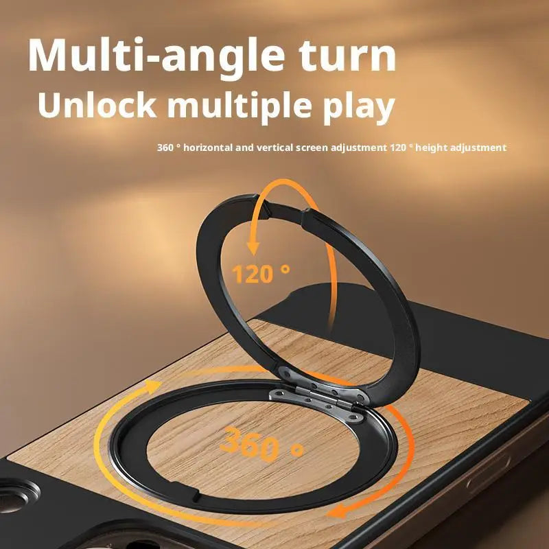Premium iPhone Rotating Case - Metal & Leather Grain