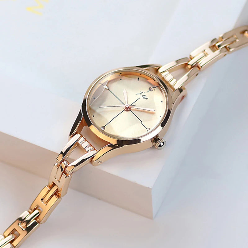 Elegant Ladies Bracelet Watch - Rhinestone Rose Gold Design