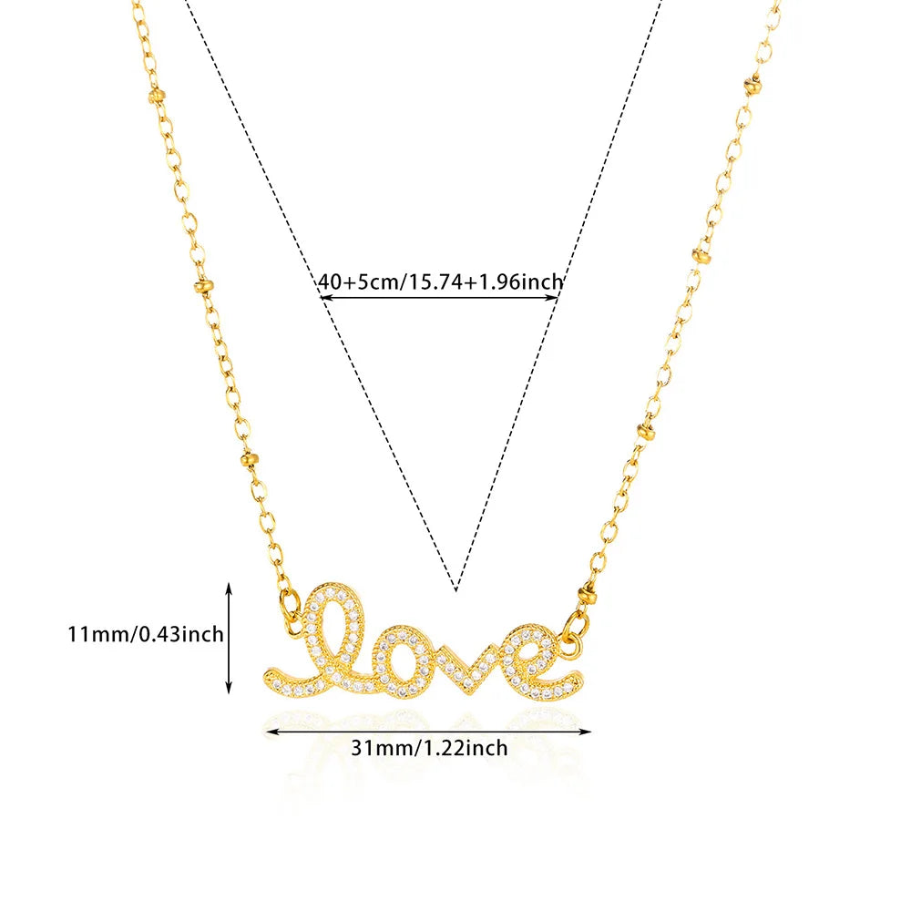 Luxury Zircon Love Letter Pendant Necklace - Gold Stainless Steel