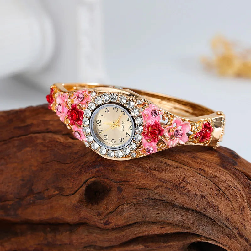 Elegant Flower Diamond Watch - Stainless Steel Quartz