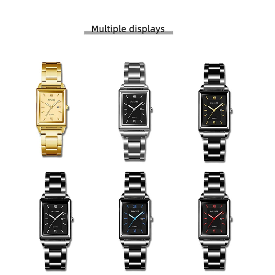Elegant Men's Rectangle Watch - Stainless Steel Quartz