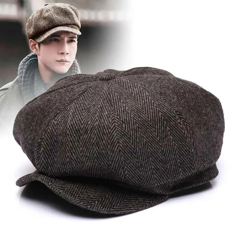 Winter wool cap - Thickened tweed newsboy style in multiple colors
