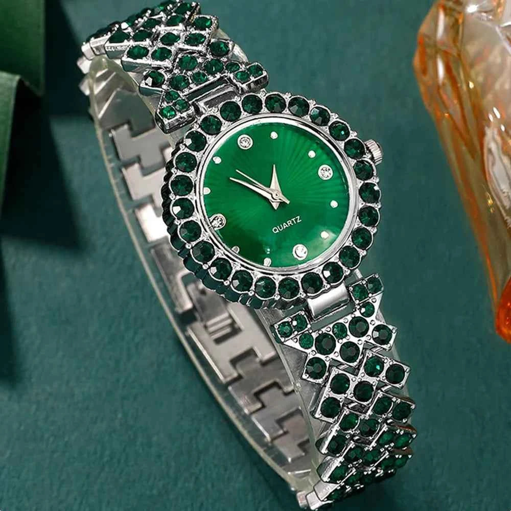 Luxury Women Quartz Watch & Rhinestone Jewelry Set