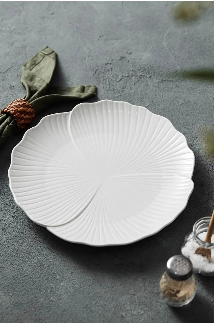 Elegant White Ceramic Dinner Plates Set - Modern Tableware