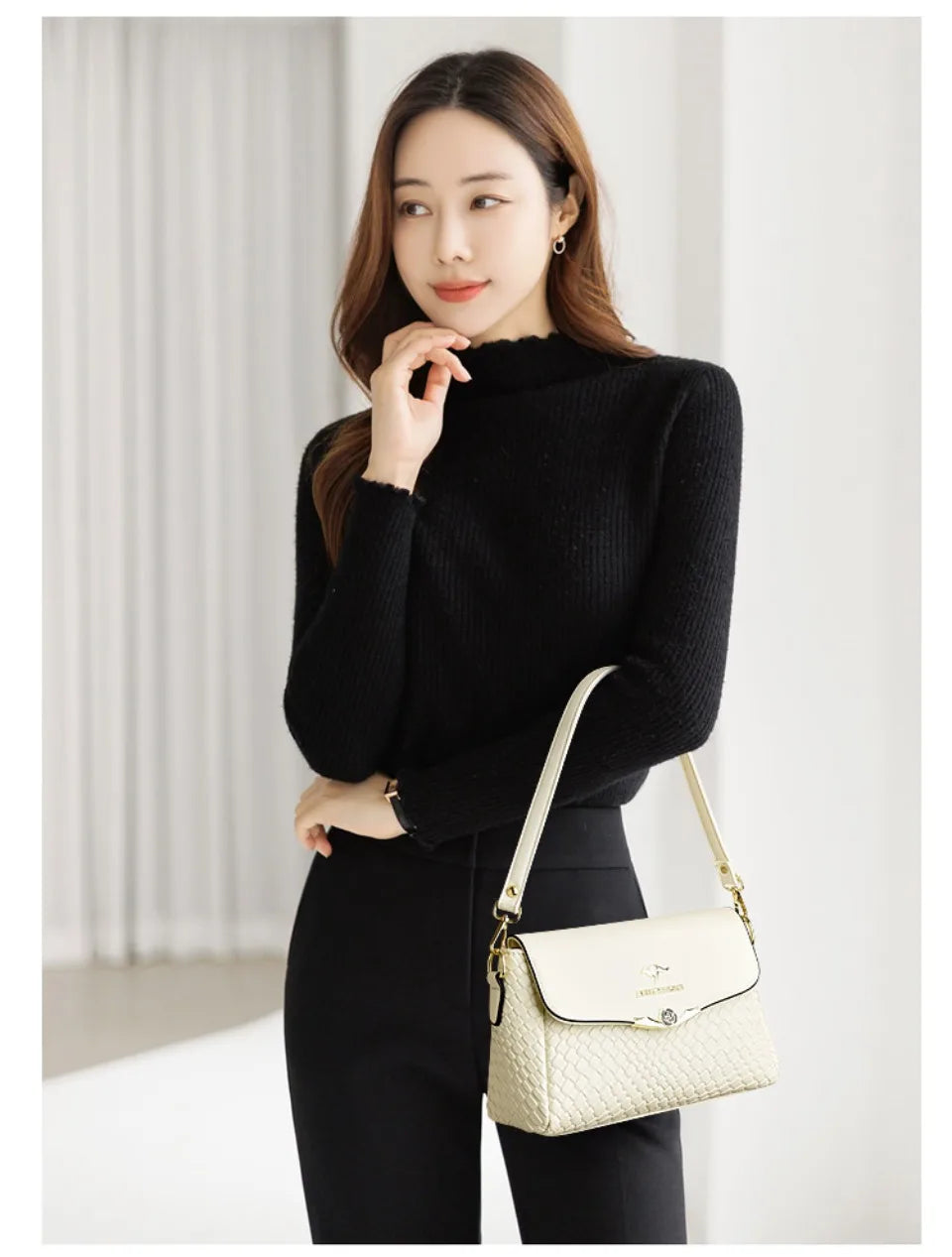 Designer Knitting Handbag - Elegant PU Leather