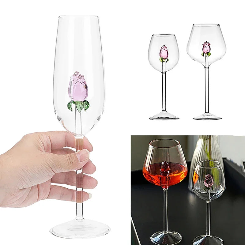 Elegant 3D Rose Wine Glass - Premium Stemware Collection