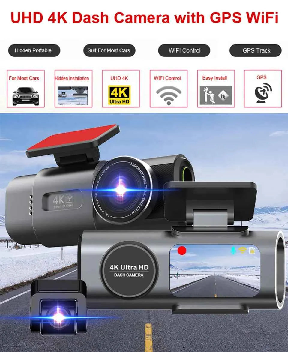 Professional 4K Dash Cam - Night Vision & Built-In Wi-Fi