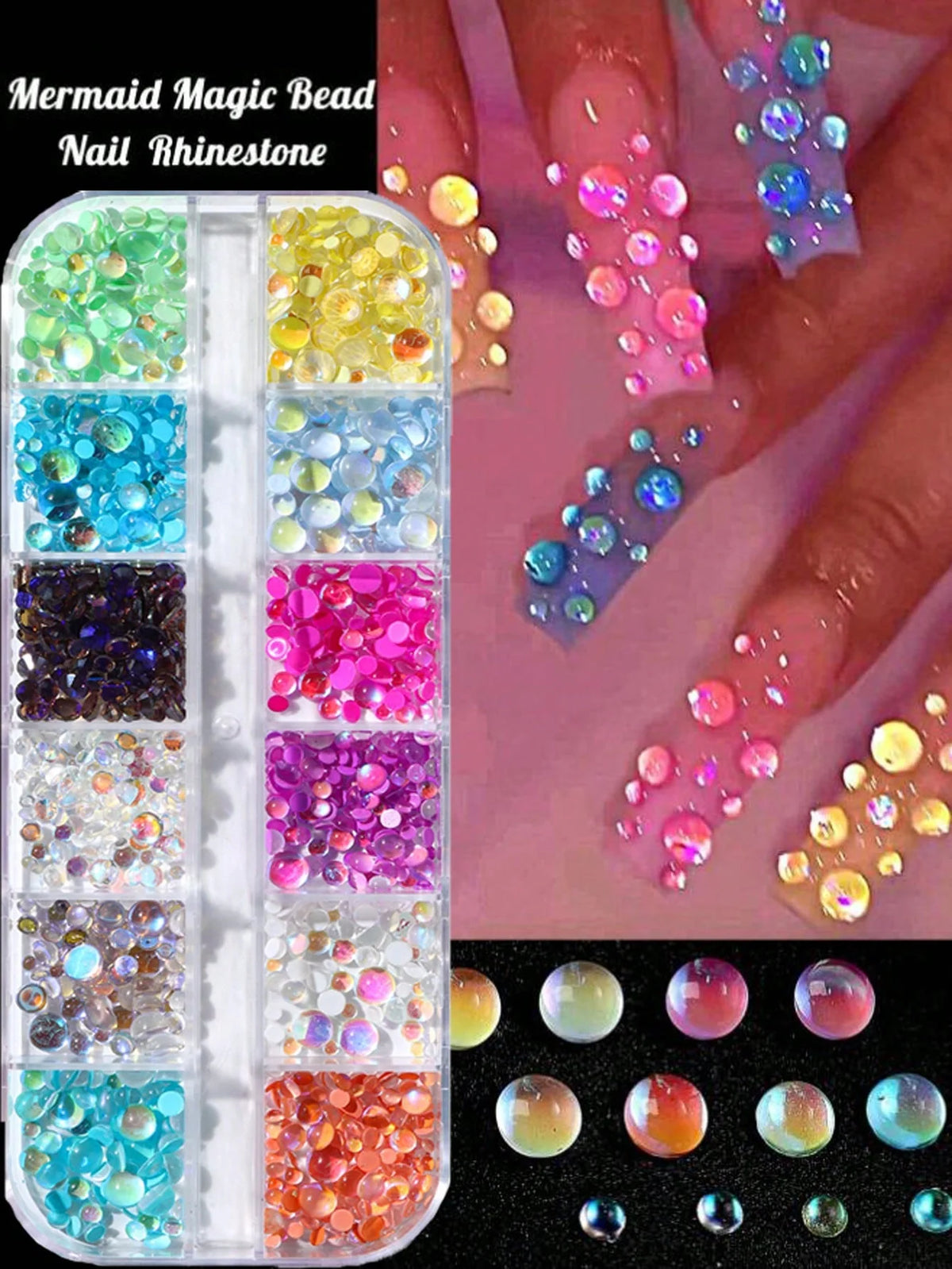 Luxury Christmas Nail Charms - 12 Grids Mixed Red & Green Gems
