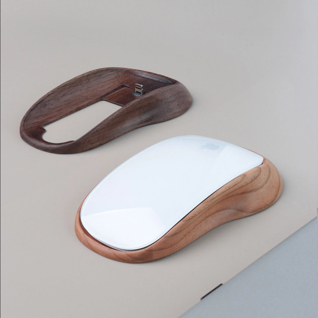 Premium Walnut Magic Mouse Base - Wood Charging Dock with Lightning Port
