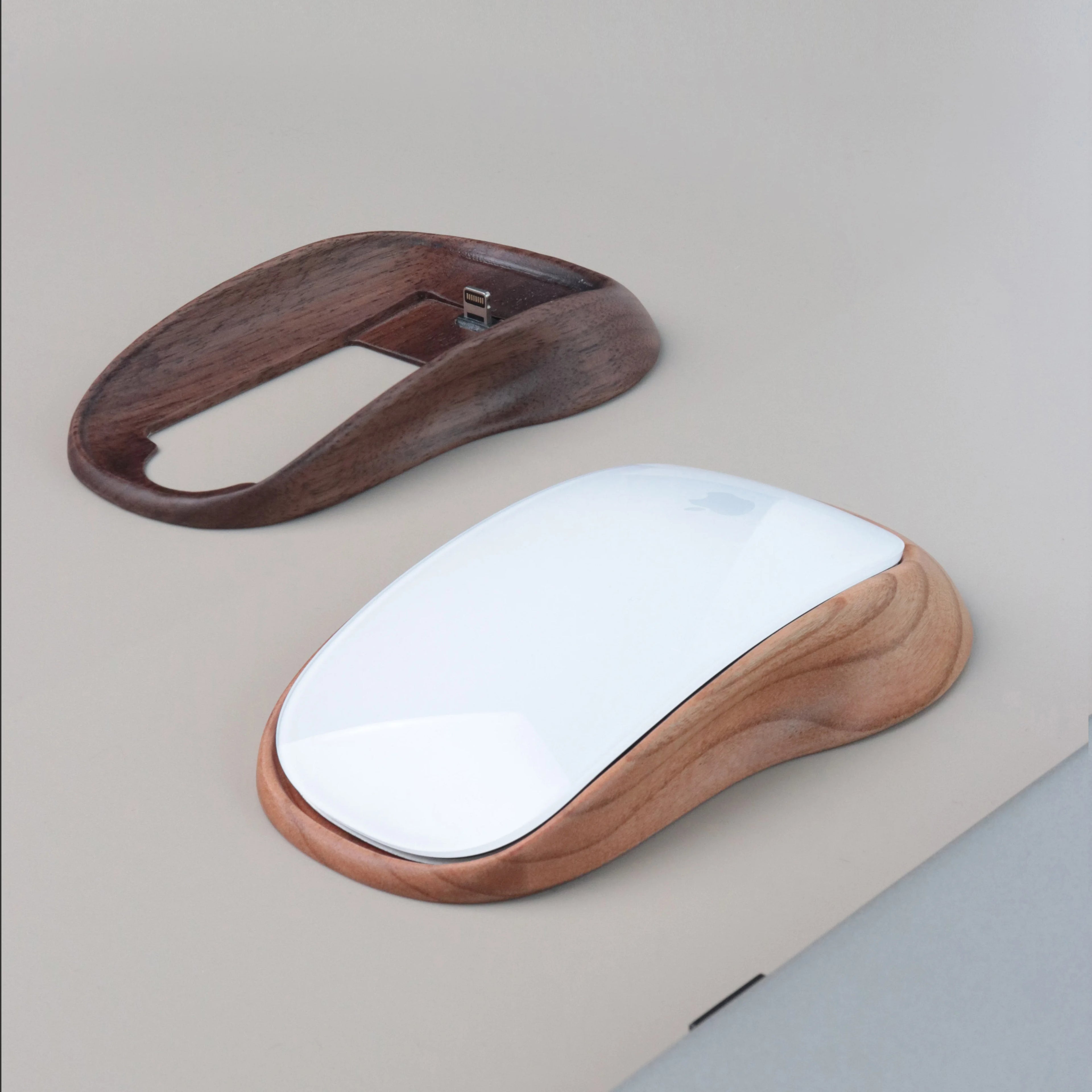 Premium Walnut Magic Mouse Base - Wood Charging Dock with Lightning Port