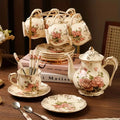 Floral Tea Cup Set - Elegant ivory ceramic cup and saucer with delicate floral pattern