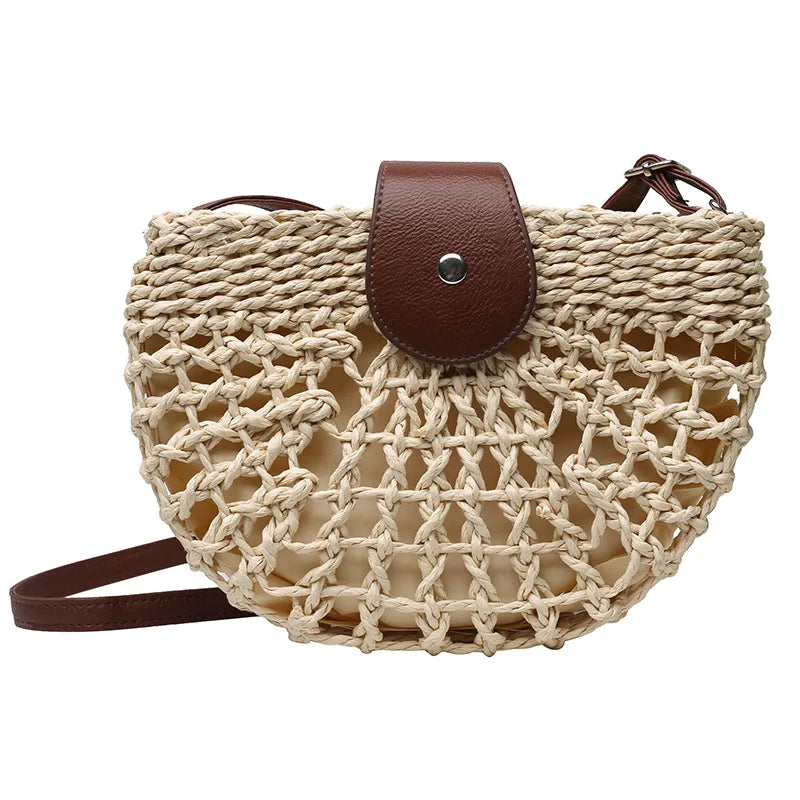 Elegant Straw Semicircle Bag - Chic Summer Crossbody