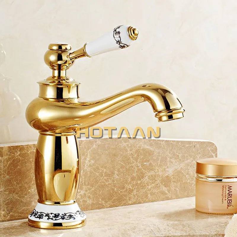 Luxury Gold Basin Faucet - Single Handle Brass Design