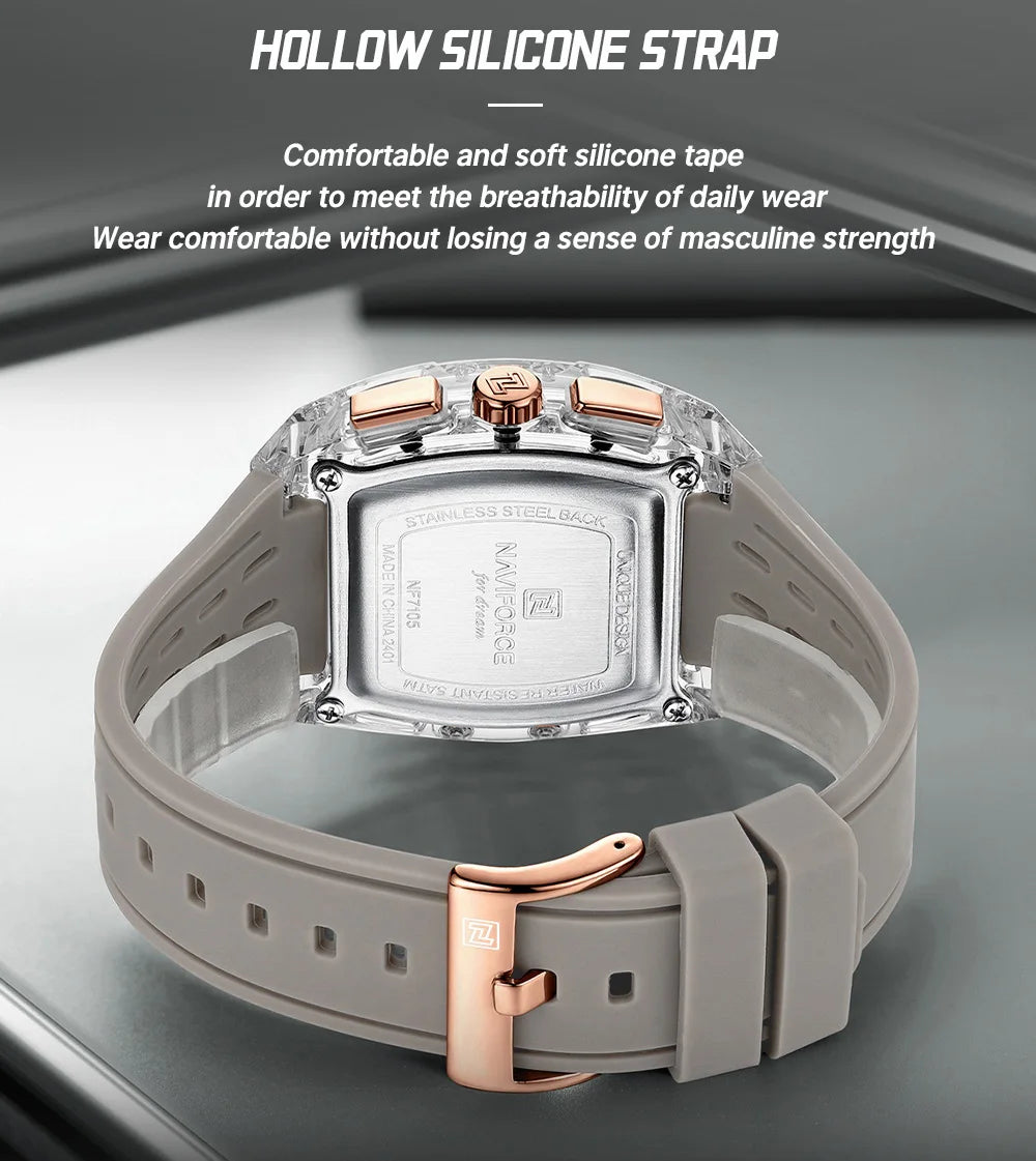 New NAVIFORCE Men's Quartz Multifunction Watches Fashion Sports Chronograph 5ATM Waterproof Silicone Band Casual Man Wrist Watch - Tulique