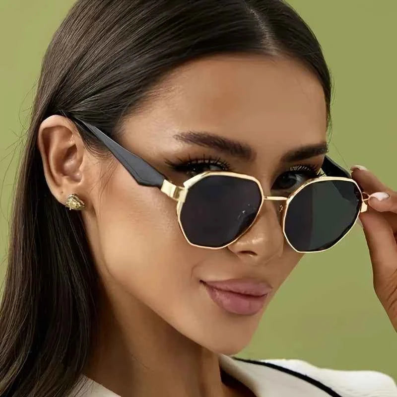 Elegant Polygonal Metal Frame Sunglasses - UV400 Protection