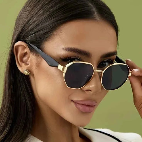 Elegant Polygonal Metal Frame Sunglasses - UV400 Protection