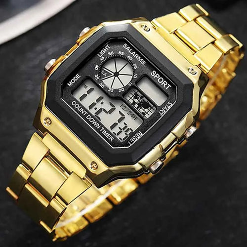 Classic Men's Digital Watch - Stainless Steel LED Wristwatch