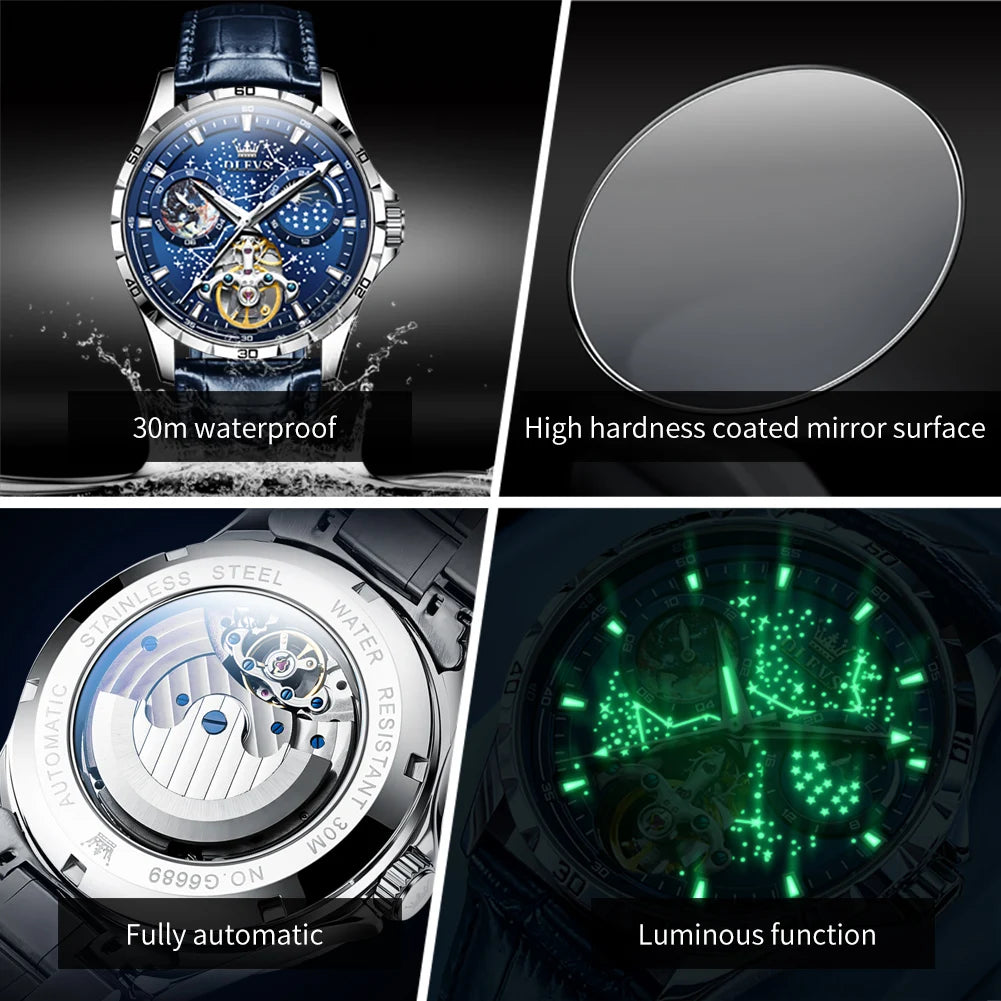 Luxury Men's Moon Phase Watch - Skeleton Chronograph